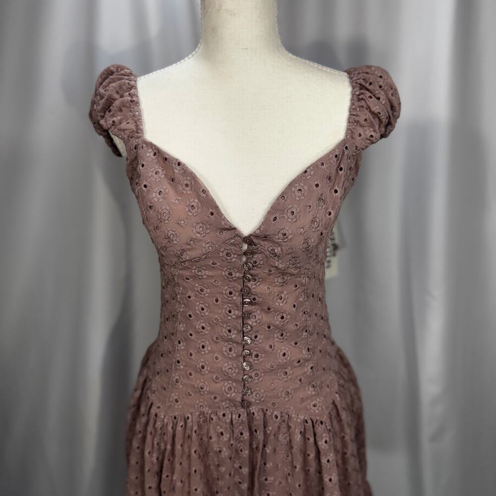 UO Kimchi Blue Eyelet Mini Dress Medium NWT Pink Cottagecore Balletcore Coquette - Picture 12 of 16